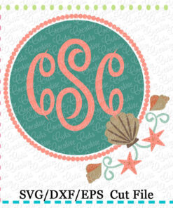 Beach Monogram Frame Cutting File SVG DXF EPS - Creative Appliques