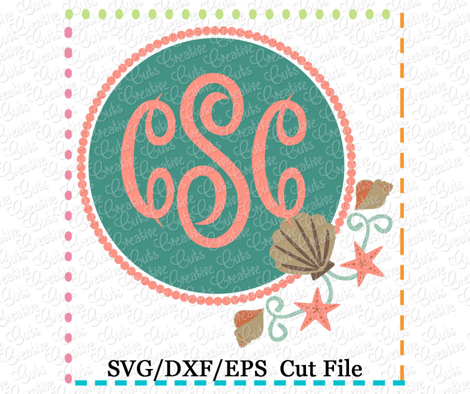 Beach Monogram Frame Cutting File SVG DXF EPS - Creative Appliques.