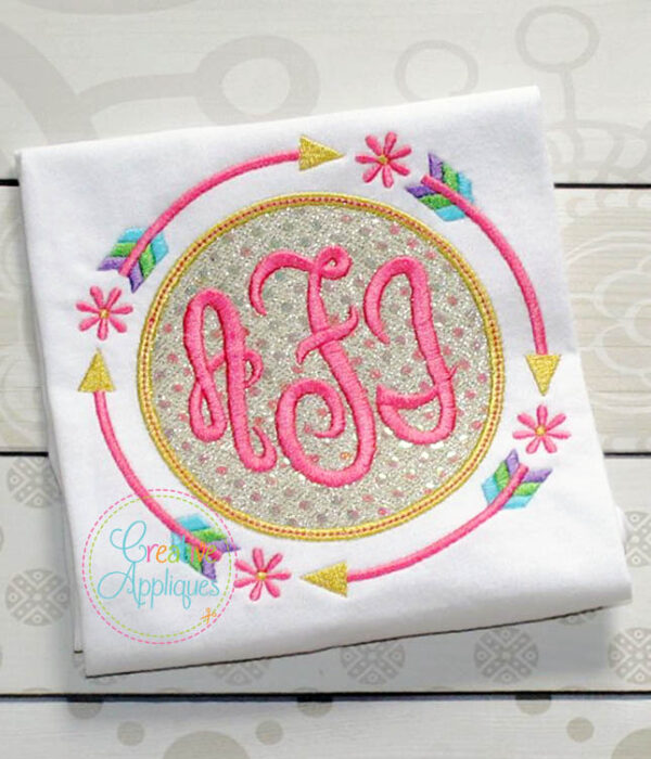 Tribal Monogram Frame with Flowers Applique