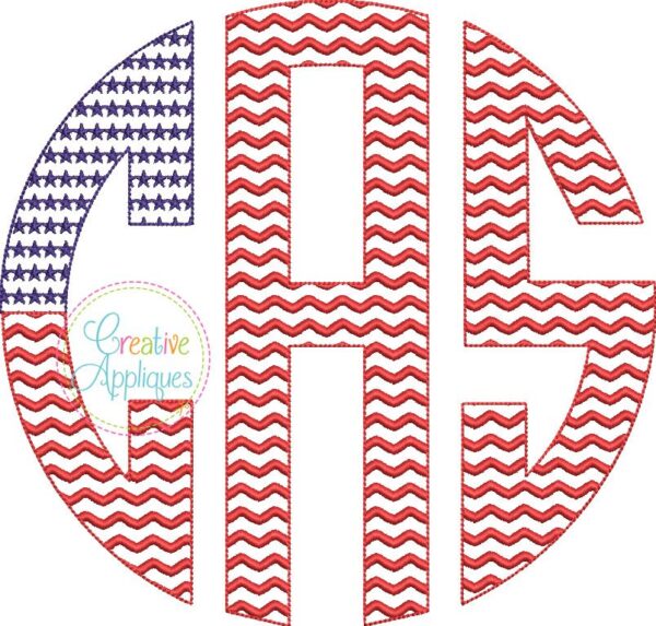 Natural Circle Flag Stars Stripes Monogram Embroidery Font - SMALL - Image 2