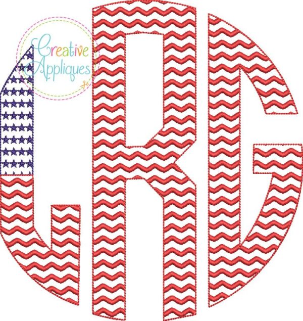 LARGE-Natural Circle Flag Stars Stripes Monogram Embroidery Font - Image 2