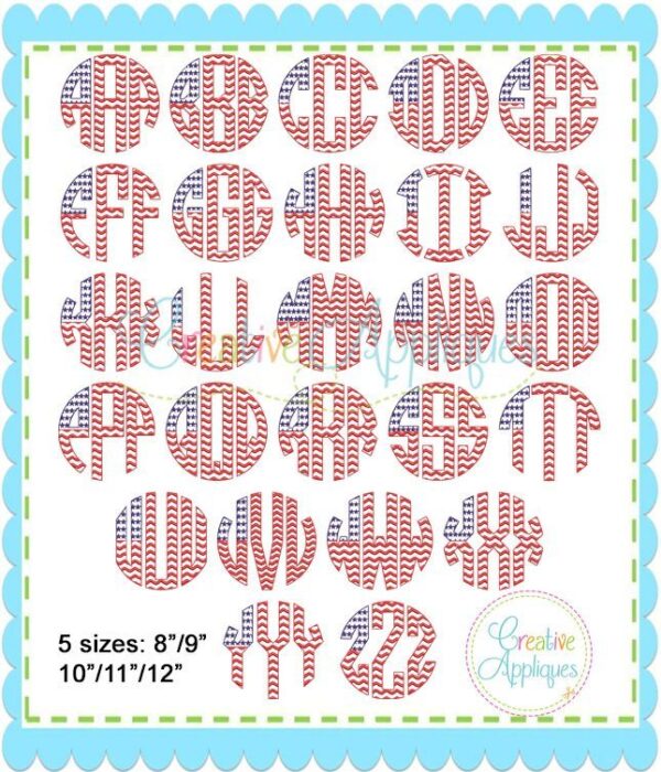 LARGE-Natural Circle Flag Stars Stripes Monogram Embroidery Font - Image 3