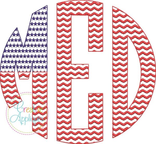 MEDIUM-Natural Circle Flag Stars Stripes Monogram Embroidery Font - Image 2