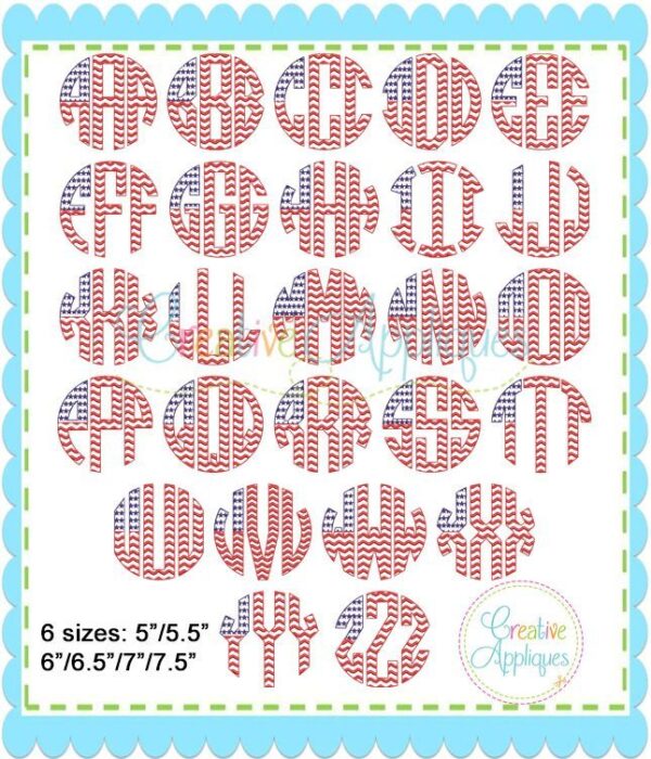 MEDIUM-Natural Circle Flag Stars Stripes Monogram Embroidery Font - Image 3