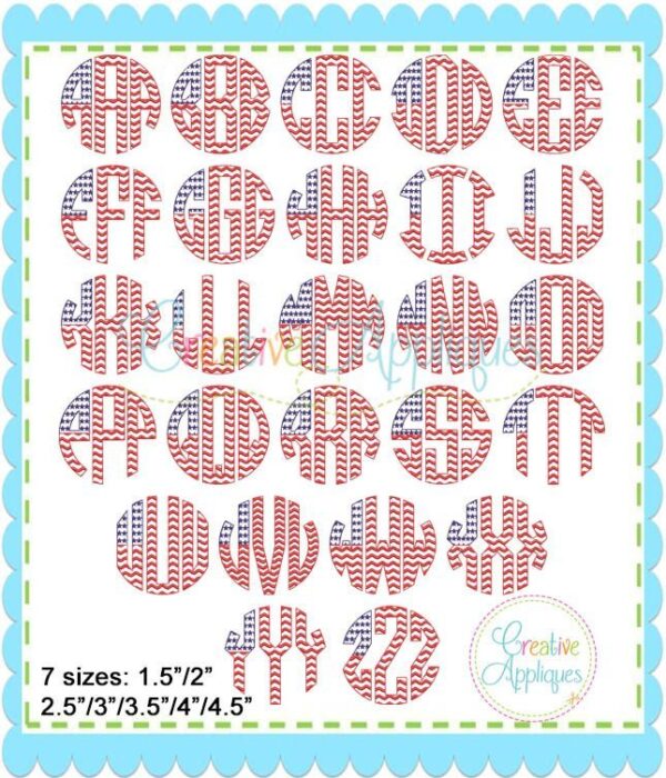 Natural Circle Flag Stars Stripes Monogram Embroidery Font - SMALL - Image 3