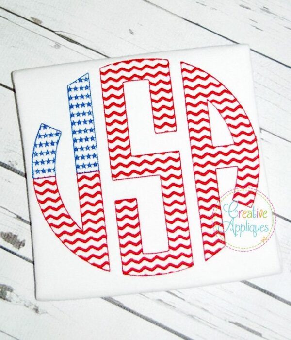 Natural Circle Flag Stars Stripes Monogram Embroidery Font - SMALL