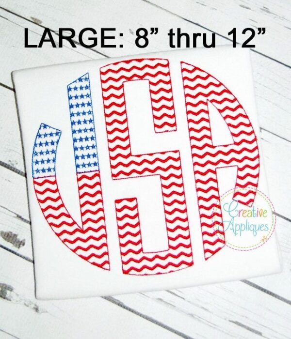 LARGE-Natural Circle Flag Stars Stripes Monogram Embroidery Font