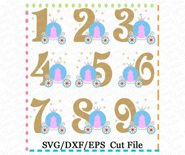 Princess Carriage Number Set Cutting File SVG DXF EPS