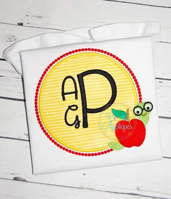 Apple Bookworm Monogram Frame Applique