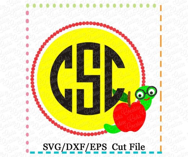 Apple Bookworm Monogram Frame Cutting File SVG DXF EPS