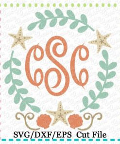 Beach Monogram Frame Cutting File SVG DXF EPS - Creative Appliques