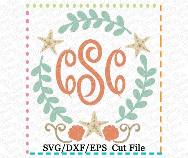 Beach Monogram Frame Cutting File SVG DXF EPS