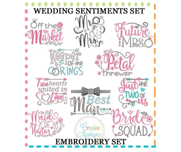 Wedding Sentiments Sayings Embroidery Set