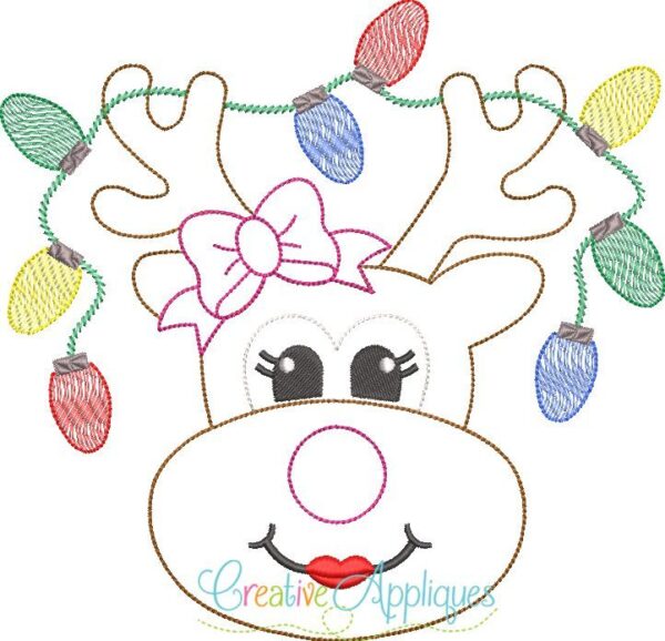 Vintage Stitch Reindeer Girl Applique - Image 2