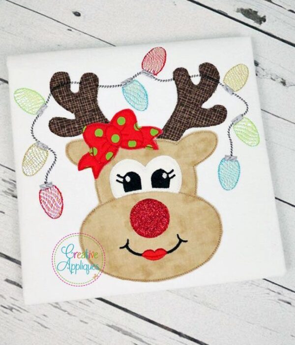 Vintage Stitch Reindeer Girl Applique