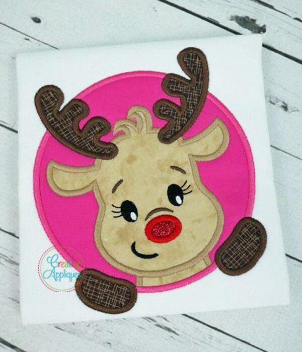 Reindeer Girl Circle Applique