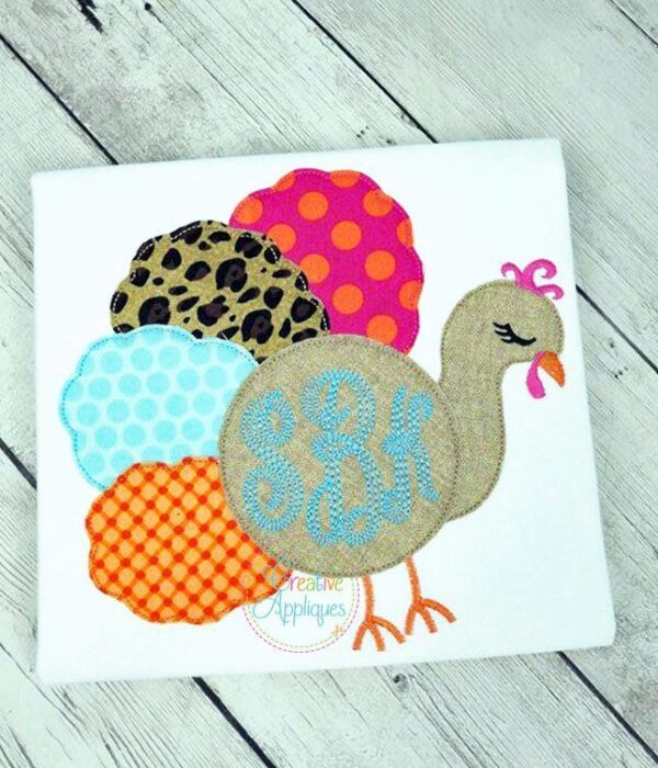 Vintage Stitch Monogram Girl Turkey Applique