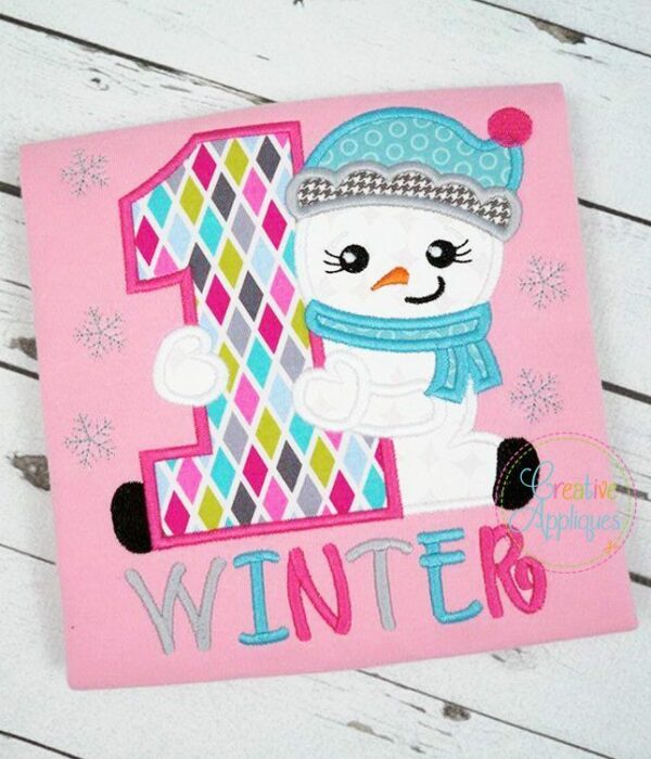 1st Winter Snow Girl Applique