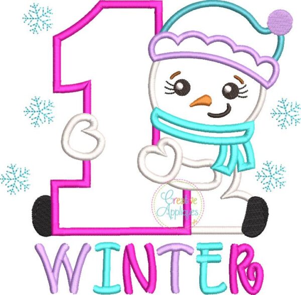 1st Winter Snow Girl Applique - Image 2