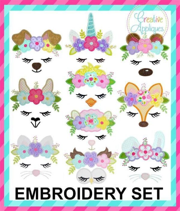 Animal Face Flower Crown Applique Set