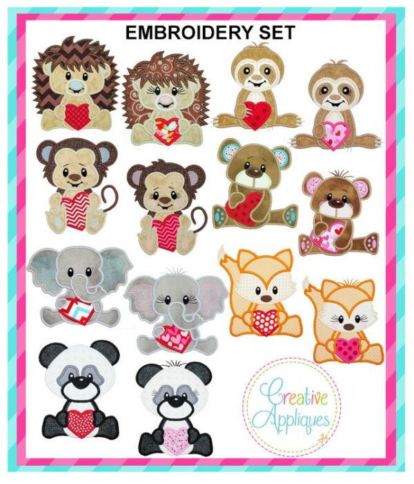 Valentine Animal Set Applique