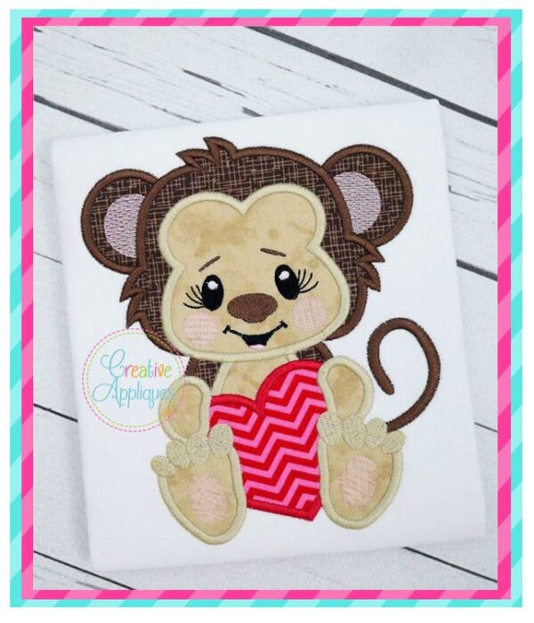 Valentine Girl Monkey Applique