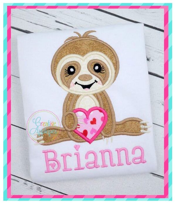 Valentine Girl Sloth Applique