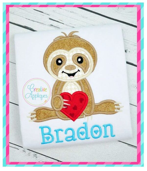 Valentine Boy Sloth Applique