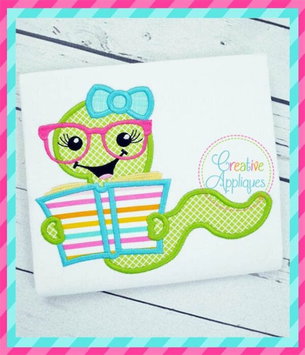 Reading Bookworm Girl Applique