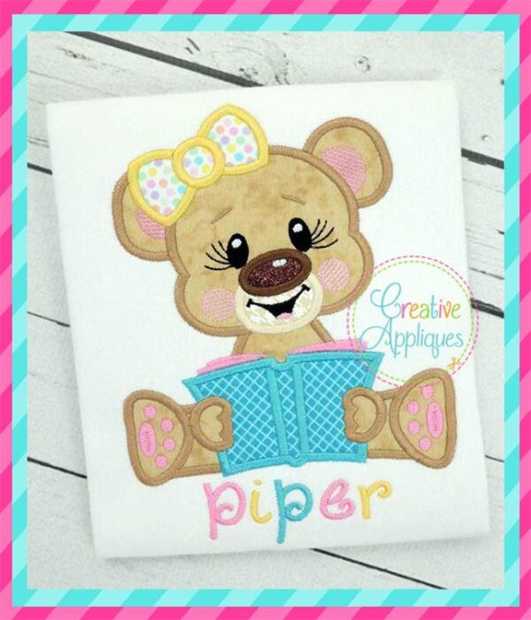 Reading Bear Girl Applique