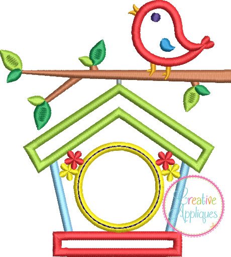 monogram birdhouse embroidery applique design