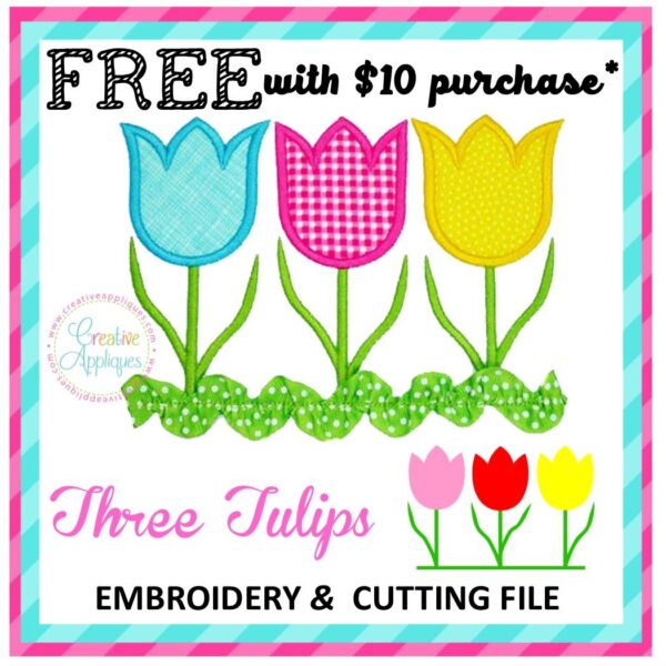 Three Tulip Trio Applique + Cutting File SVG DXF EPS