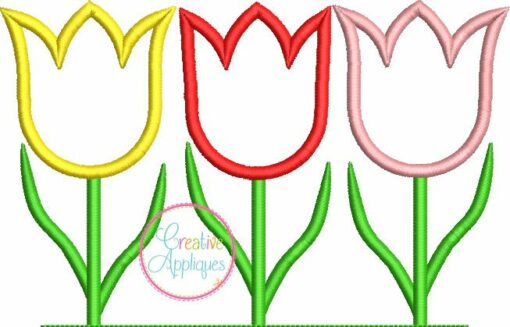 three tulip trio embroidery applique design