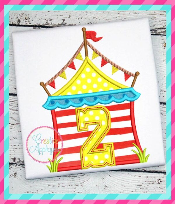 circus tent 2 birthday number-applique embroidery design