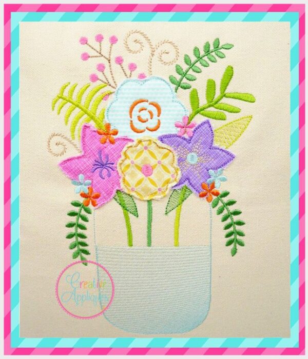 Flower Bouquet Mason Jar Sketch Stitch Applique