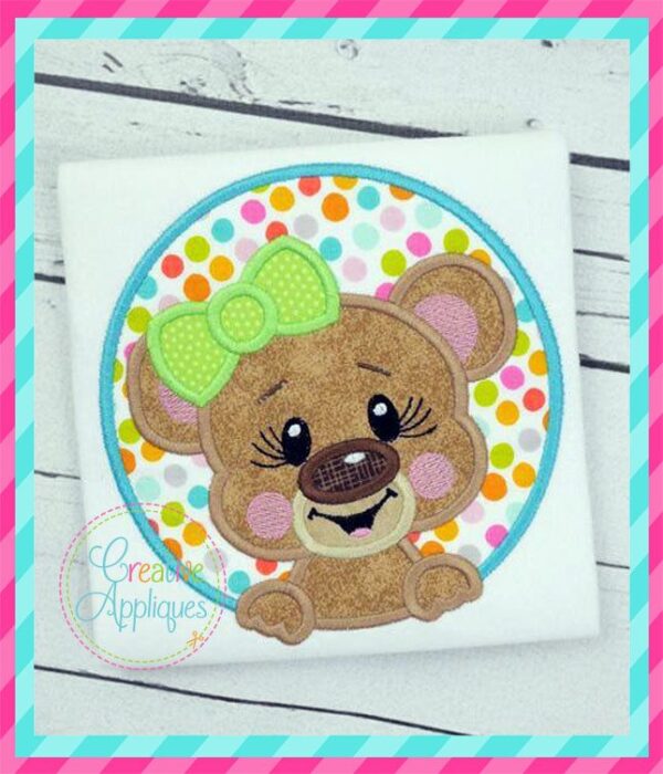 Bear Girl Circle Applique