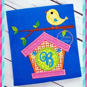 monogram birdhouse embroidery applique design