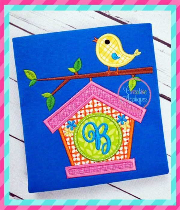 monogram birdhouse embroidery applique design