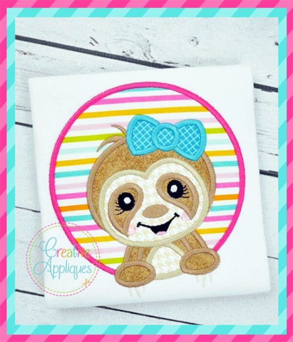 Sloth Girl Circle Applique