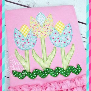 Tulip Trio Vintage Stitch embroidery applique design