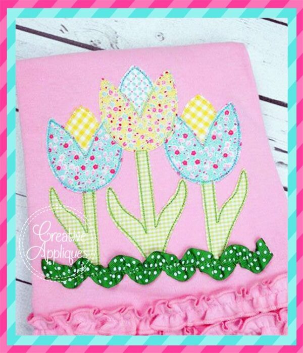 Tulip Trio Vintage Stitch embroidery applique design