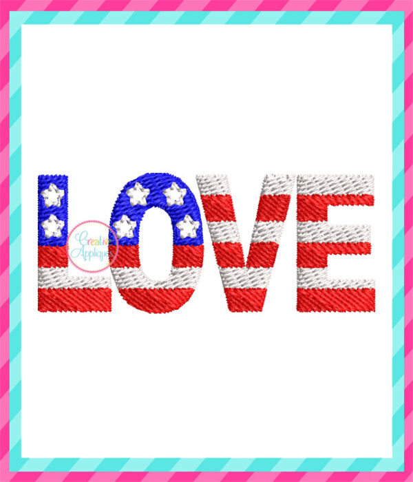 Love American Flag Miniature Embroidery