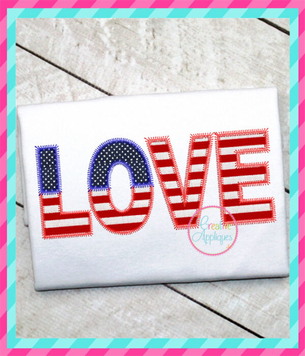 Zigzag Stitch Love American Flag Applique - Image 3