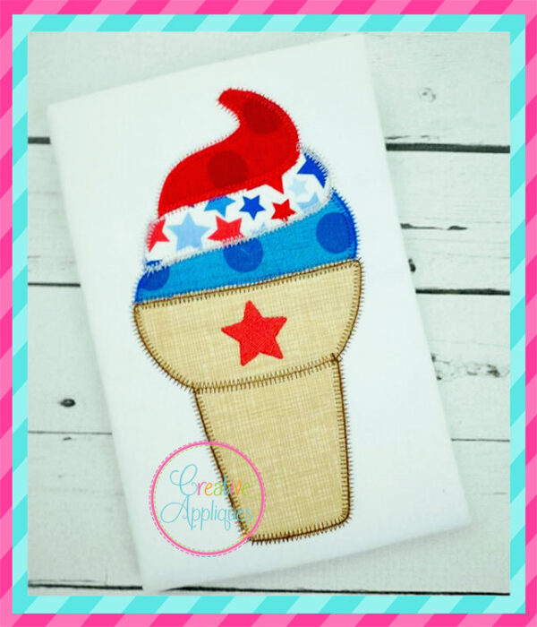 Zigzag Stitch Patriotic Ice Cream Cone Applique