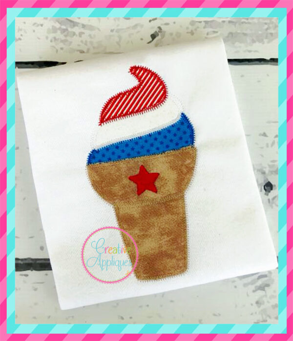 Zigzag Stitch Patriotic Ice Cream Cone Applique - Image 3