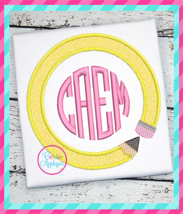 Zigzag Stitch Pencil Circle Monogram Applique Frame