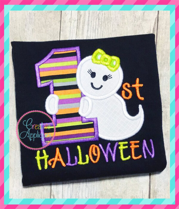 1st Halloween Girl Ghost Applique - Image 3