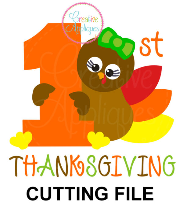 1st Thanksgiving Girl Turkey Cutting File SVG DXF EPS