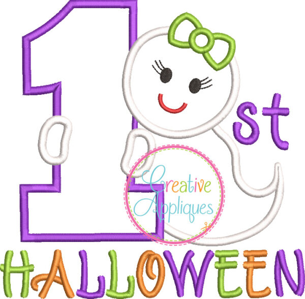 1st Halloween Girl Ghost Applique - Image 4