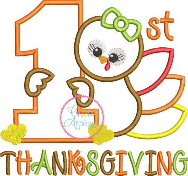 1st Thanksgiving Girl Turkey Applique - Image 4